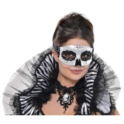Image de amscan Vénitien Masque crâne d&#039;halloween, 1 pièce, 841323 55, Noir/Blanc/argenté, Taille Unique