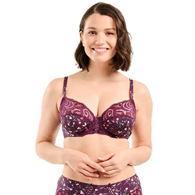 Image de Sans Complexe, Soutien Gorge Emboitant avec Armatures, Classique, Femme, Modèle Amelie Print, Dentelle Florale aux Finitions écailles, Imprime Floral Rouge/Violet, 100E