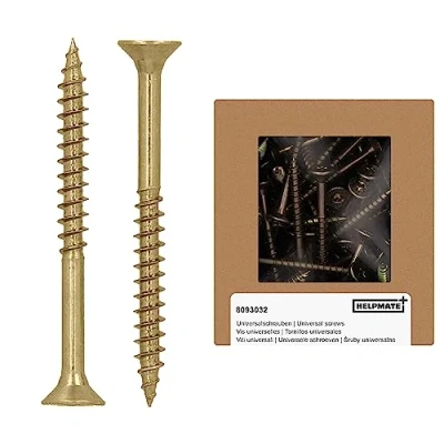 Image de HELPMATE vis universelles tête fraisée 4,5x50 passivées jaune 150 à bois avec entraînement en T et filetage partiel Boulons pour panneaux de particules l&#039;intérieur &amp; l&#039;extérieur protégé
