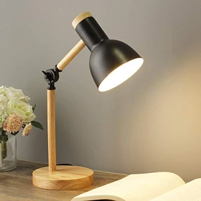 Image de Décoration Lampe de Table LED Bureau E27 Salon en Bois Moderne Réglable Luminaire Industrielle à Poser Lampes Lecture pour Chevet Chambre étudier, Noir