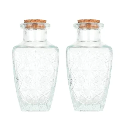 Image de Magic Season Bouteilles en Verre Décoratives avec Bouchons Liège (Bouteilles de 230 ml à Motif Diamant / 2 Pièces)