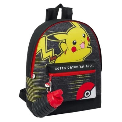 Image de Pokémon Pikachu Catch &#039;Em All Roxy Sac à dos avec bouteille d&#039;eau pliable Licence officielle, 39 x 31 12 cm, polyester durable, bretelles rembourrées réglables, hydratation en déplacement, pour
