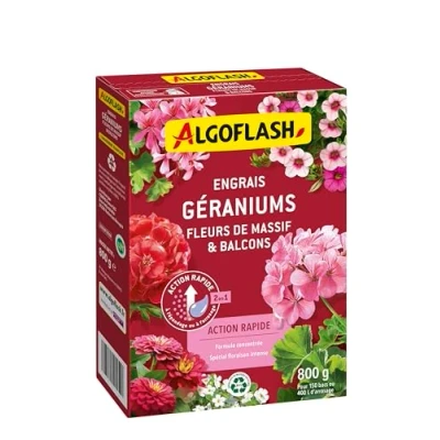 Image de Algoflash Engrais Géraniums et Plantes Fleuries, Action rapide 800 g