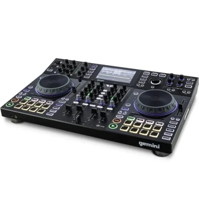 Image de Gemini Sound SDJ 4000 Standalone / MIDI Contrôleur DJ Equipment Console de avec 2 Ponts, mélangeur Audio à 4 Canaux, Roues Joges Capacitives Tactiles et Écran HD 7 pouces