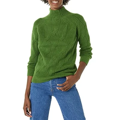 Image de Amazon Essentials Pull Torsadé à Col Cheminée Doux Au Toucher Femme, Vert, L