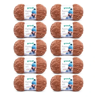Image de Gründl Funny uni, fil pour aiguilles &amp; crochet (fil chenille à l’aspect velouté 100% polyester, 10 x 100 g / 120 m, grosseur d’aiguilles n 5 6, g), brun clair