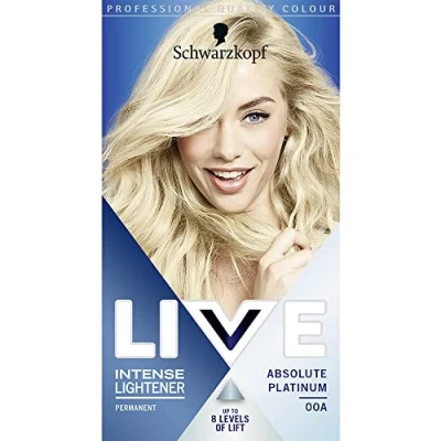 Image de Schwarzkopf LIVE Coloration permanente pour cheveux décolorants blonds, avec booster d&#039;huile éclaircissante, soulève les jusqu&#039;à 8 niveaux Platine absolue 00A