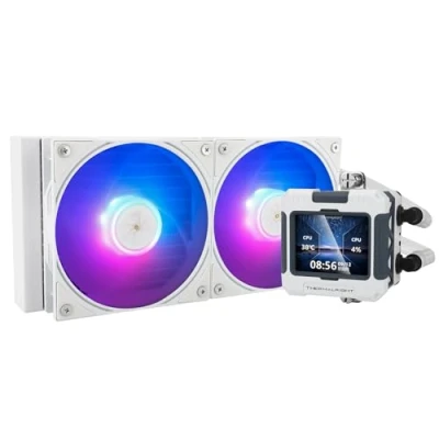 Image de Thermalright Frozen Warframe 240 ARGB Refroidisseur à eau pour processeur AMD : AM4/AM5/Intel LGA1700 avec 2 ventilateurs PWM 2000 tr/min, écran LCD IPS résolution de 320 x 240, blanc