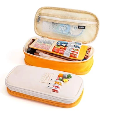 Image de iSuperb Toile Trousses Scolaire Évolutif Petite Poche Crayon Case Couleur Unie Filles Garcon (Jaune)