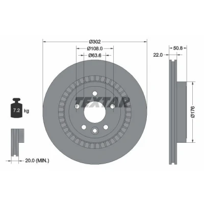 Image de TEXTAR PRO 92196403 Disque de frein 302 22 05/06 108 ventilé l&#039;extérieur revêtu sans boulon fix roue, moyeu roue VOLVO: XC60 I
