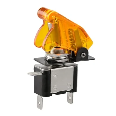 Image de Heschen Interrupteur à bascule en métal Flick Flip, 12V 20A, SPST, ON/OFF 2 positions, 3 broches, avec capuchon étanche (Jaune transparent)