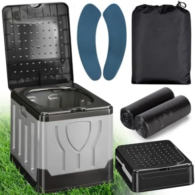 Image de CIANBIFN Toilette Portable 20 L Capacité, Pliable Supporte Jusqu’à 150KG, WC avec 24 Sacs Jetables, Sac de Transport &amp; Coussin, pour Camping, Randonnée, Camping Car