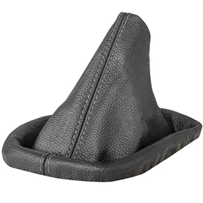 Image de L&amp;P A085 Soufflet de Levier Vitesses Cuir veritable compatible avec BMW Serie 3 e30 e36 5 e34 Noir Gris