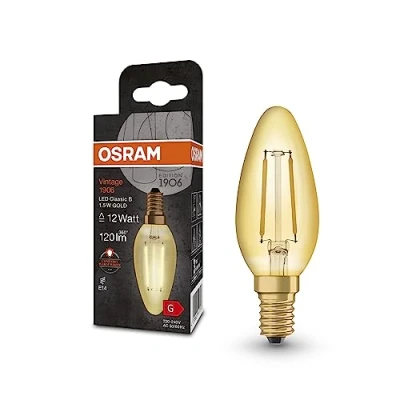 Image de OSRAM Vintage 1906® Classic Ba Fil LED lampe, E14, bougie avec pointe incurvée, transparent, 1,5 W, 120lm, 2400k, couleur de confort blanc chaud, durée vie à long terme