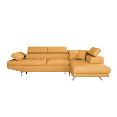 Image de Canapé d&#039;angle convertible RIO en tissu Jaune ocre LOUNGITUDE Angle droit 5 places Coffre de rangement