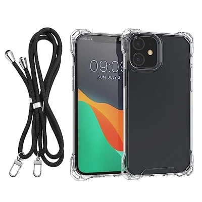 Image de kwmobile Coque Collier Compatible avec Apple iPhone 11 Housse de Protection en TPU Cordon Sangle Transparent Noir