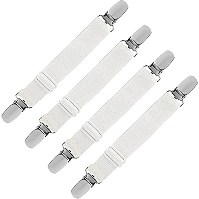 Image de LIHAO Tendeur Drap Housse Élastique, Fixation Attache Sangle de Maintien Ajustable pour Lit, Canapé, Repassage (Blanc, Lot 4)