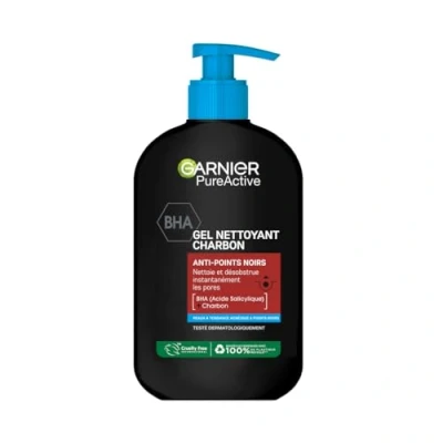 Image de Garnier Pure Active Gel Nettoyant Charbon Réduit Points Noirs &amp; Boutons Nettoie Désincruste les Pores BHA Vegan Cruelty Free Peaux à Tendance Acnéiques 250 ml