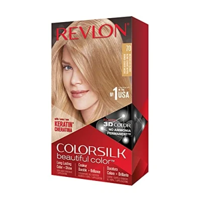 Image de Revlon Colorsilk Beautiful Color Coloration Permanente des Cheveux avec Technologie au Gel 3D et Kératine, Teinture Couvrance à 100% Blancs, 70 Blond Cendré Moyen