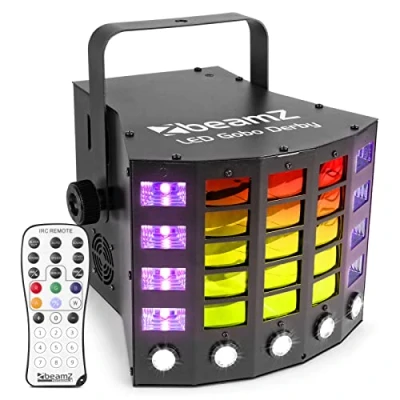 Image de BeamZ Gobo Derby avec UV et Stroboscope, DJ Light Effect, Shows Préprogrammés, Jeu de Lumières LED, Lumière Noire/UV, Télécommande, Multicolor, Plafond/Mur, Rotation Automatique/Rythmée
