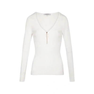 Image de Morgan Longsleeved WITH Zipped Detail Pullover, Femme, Taille: XS, Ecru