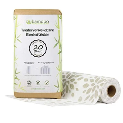 Image de Lot de 2 rouleaux cuisine 100 % bambou Lavables Remplace jusqu&#039;à 50 ménagers réutilisables En papier Résistants Respectueux l&#039;environnement Vert
