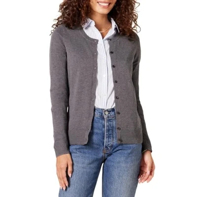 Image de Amazon Essentials Gilet Col Rond Léger (Grandes Tailles Disponibles) Femme, Charbon Chiné, 4XL Grande taille