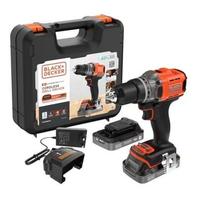 Image de BLACK+DECKER Powerconnect 18 V Perceuse Visseuse sans Fil avec 2 Batteries 2, 0 Ah, Chargeur 1 A et Kitbox, BCD382D2XK QW