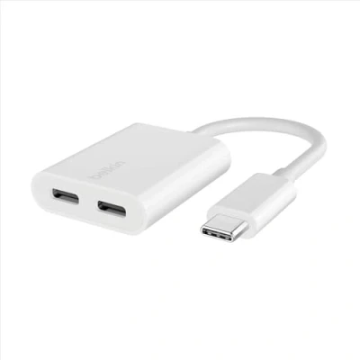 Image de Belkin Adaptateur USB C RockStar audio + recharge (adaptateur avec Power Delivery de 60 W, pour iPhone 15, iPad, Galaxy, Note, Google Pixel, LG, Sony Xperia, OnePlus, etc., blanc)
