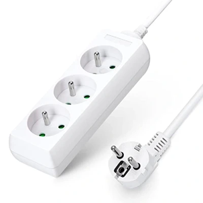 Image de Aigostar Multiprises 3 Prises 16A 2P + E Extension D&#039;alimentation de 5 Mètre Câble et Sécurité Enfant Blanc