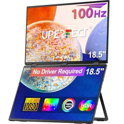 Image de UPERFECT Delta 18.5&quot; 100Hz Dual Monitor Portable for Laptop Screen Extender 1080P HDR 360 Folding Stacked Triple with Brackets &amp; VESA PC Phone Game Console (No Driver)