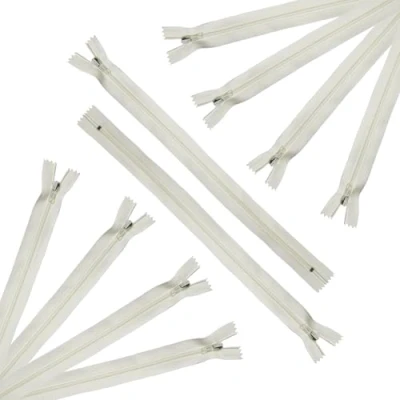 Image de Trimz Lot de 10 Fermetures éclair à Sens Unique avec Dents 4 mm Polyester 15 cm Crème