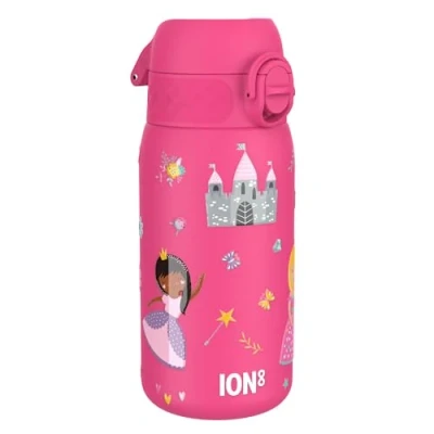 Image de Ion8 Gourde Isotherme Enfant, Inox, 320ml, Anti Fuite, Facile à Ouvrir, Verrouillage Sécurisé, Lavable au Lave Vaisselle, Poignée de Transport, Durable, Acier Inoxydable, Motif 3D Princesse