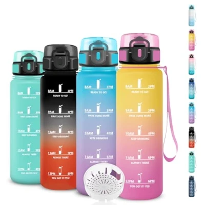 Image de Gourde, Gourde 500ml, Enfant, Sport avec Filtre, Facile à Nettoyer, Sport, Motivation Marqueur de Temps, Graduée, Bouteille d&#039;eau pour Running, École