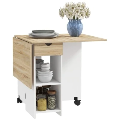 Image de Table à manger pliante HOMCOM extensible pour 2 4 personnes abattants rectangulaire design moderne chêne