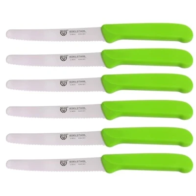 Image de GRÄWE Couteau de Table 6 pièces, Set Couteaux à Baguette pour Couper, Pack Petits Pains, Petit déjeuner Lame crantée d&#039;un côté, 21 cm Vert