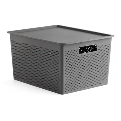 Image de Tatay Boîte de rangement rectangulaire 20 l et couvercle Bohol, en polypropylène, sans BPA, plastique 100% recyclé, gris anthracite, dimensions 30,5 x 39,5 22 cm