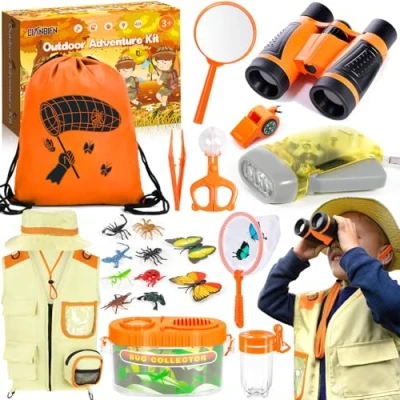 Image de CIANBIFN Kit Exploration Enfant,23 pcs Ensemble Explorateur Extérieur Jouets,avec Gilet et Chapeau,jumelles,Boussole,loupe plus encore,cadeau d&#039;exploration de la nature d&#039;aventure pour enfants