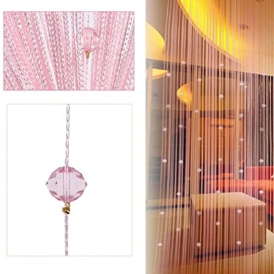 Image de LNIMIKIY Rideau de perles à motif gouttelettes Séparateur porte ou fenêtre Panneau décoratif pompons pour salon, chambre coucher 1 x 2 m Rose