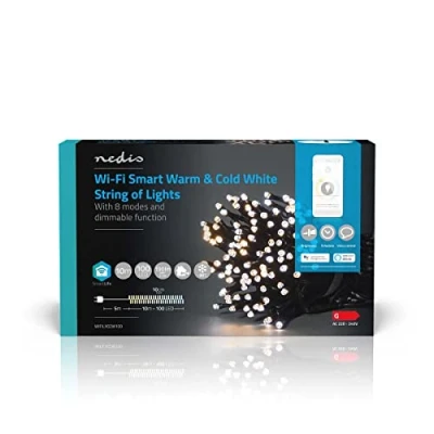 Image de Nedis SmartLife LED Décorative Corde Blanc Chaud à Frais 100 LED&#039;s Intérieur et Extérieur 7 Motifs de Mouvement 10 m Android/IOS