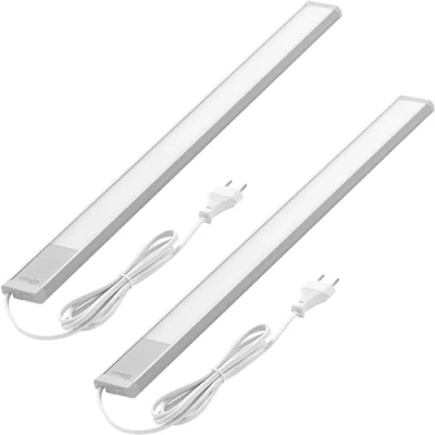 Image de Oktaplex 2er Set Riva LED Luminaire d&#039;agencement plat 730lm blanc chaud 57,5cm Lumière sous armoire argentée avec interrupteur de cuisine 10,4W 230V