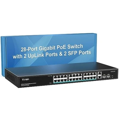 Image de VIMIN Commutateur PoE Gigabit 24 Ports Non Géré avec 2 Montants et SFP, Ethernet Une Puissance de 320W, Prise en Charge IEEE802.3af/at, VLAN