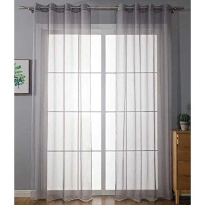 Image de Gardinenbox 20332 cn2 Lot de 2 Rideaux à œillets Transparents Uni Gris 145 x 140 cm