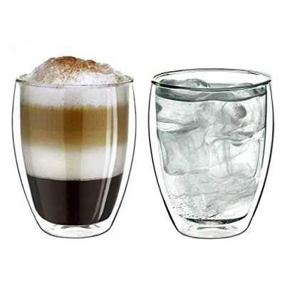 Image de Creano Tasses à cappuccino double paroi 250 ml DG Hoch, lot de 2, grand verre thermique en borosilicaté, café, thé, verres latte,
