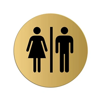 Image de Plaque de Porte WC Toilettes Hommes Femmes Ø 75 mm signalétique Aluminium aspect laiton