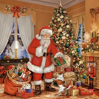 Image de Lot de 20 serviettes table en papier avec motif Père Noël le soir Conviennent également pour découpage et la technique des 33 x cm