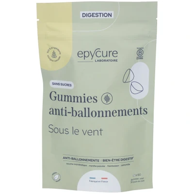 Image de EPYCURE Gummies Anti Ballonnements Digestion Facile sans 100% Naturel Menthe, Camomille, Bifidobacterium, Feuilles de Framboisier Goût Pomme Poire 1 Mois Vegan