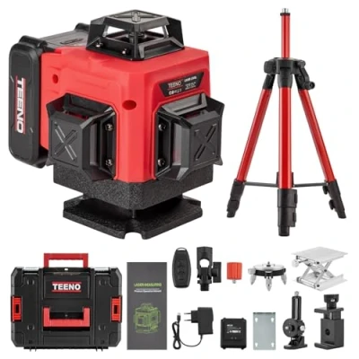 Image de TEENO Niveau laser 4 x 360 vert 4D 16 Line, Autonivelant Laser,Batterie Rechargeable 4800 mAh 2, Niveaux avec télécommande et trépied，avec affichage numérique LCD, base magnétique