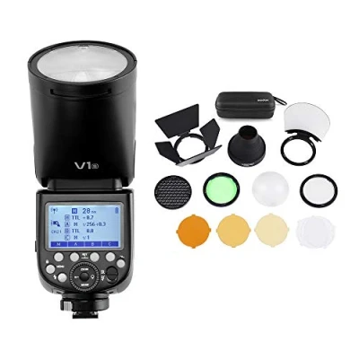 Image de Godox V1S Flash Speedlite Professionnel Speedlight de Tête Ronde Wireless 2.4G Fresnel Zoom pour Sony a7RII a7R a58 a99 ILCE6000L a7RIII a7R3 a9 a77II a77 a350 + Kit d&#039;accessoires AK R1