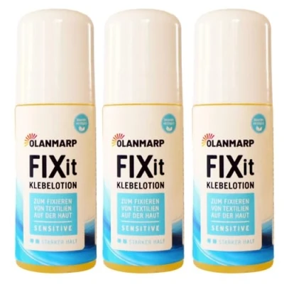 Image de Olanmarp Colle pour la peau FIX IT Lotion adhésive spéciale soluble dans l&#039;eau un maintien sûr des textiles, bas de compression et plus encore Fabriqué en Allemagne (180 ml (3 x 60 ml))